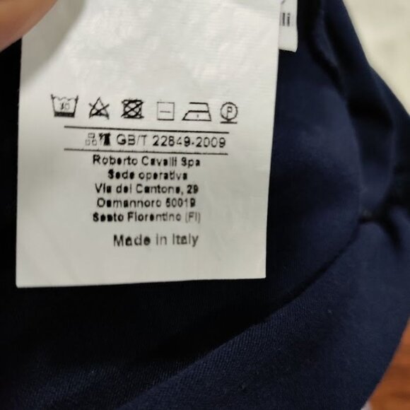 Roberto Cavalli Navy Blue Logo Print Shirt Sleeve T-Shirt Women's Size Large - Picture 10 of 14